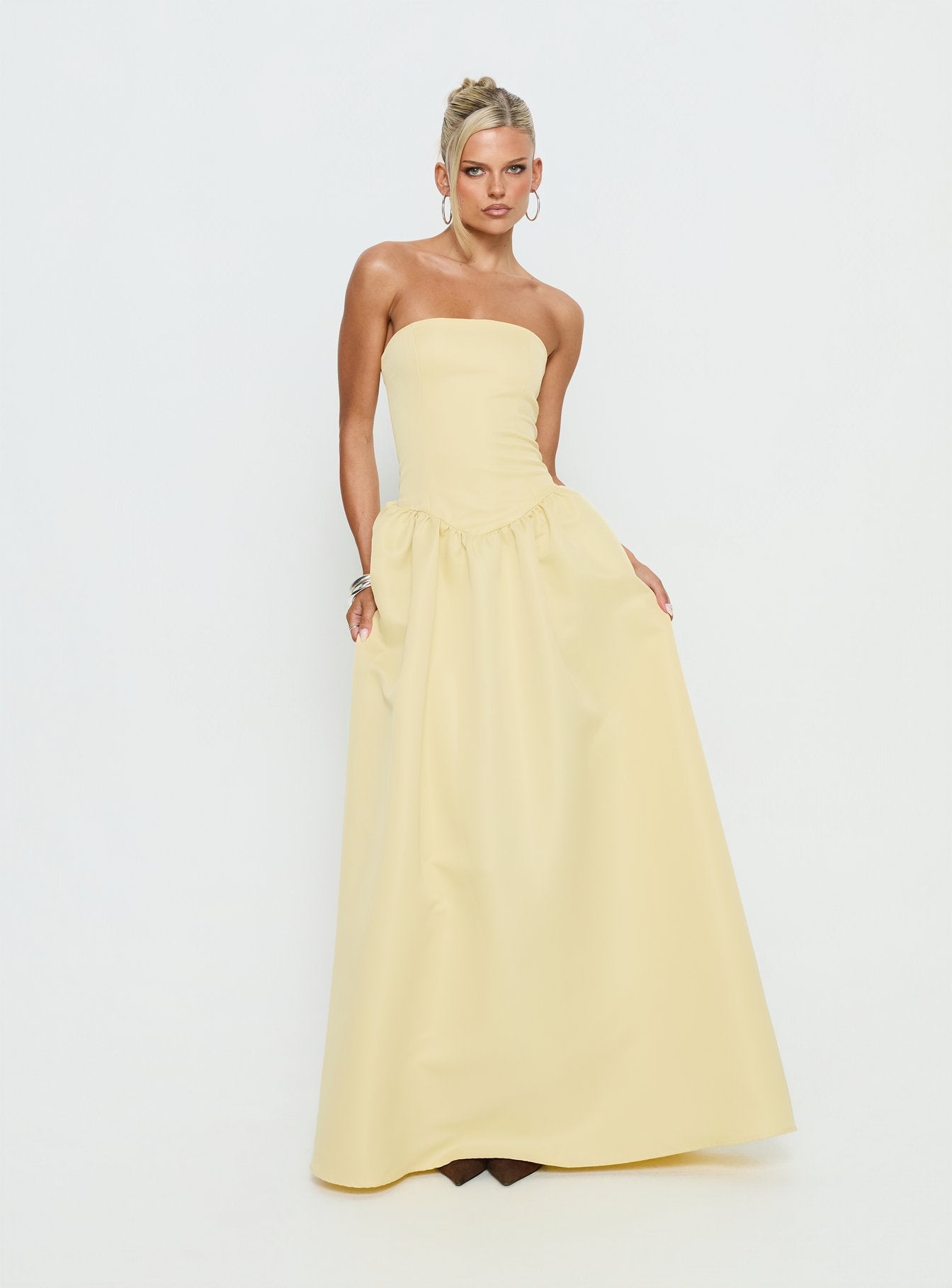 Soft Bloom Drop Waist Strapless Maxi Dress | Yellow | Womens | Princess Polly Soft Bloom Drop Waist Strapless Maxi Dress | Yellow | Womens | Princess Polly