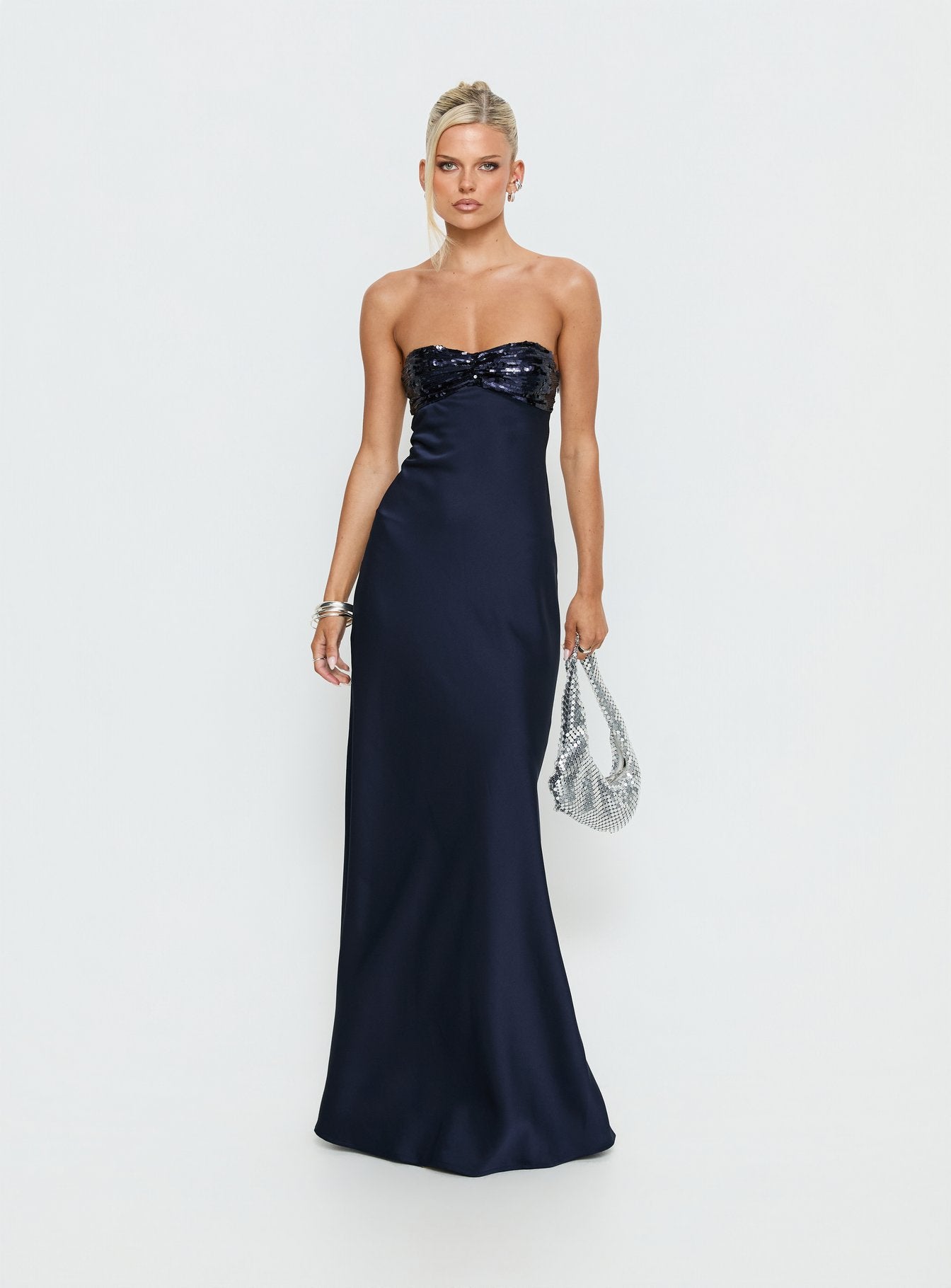 See The Vision Sequin Bust Strapless Maxi Dress Navy | Princess Polly See The Vision Sequin Bust Strapless Maxi Dress Navy | Princess Polly