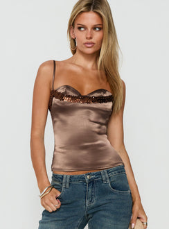 Myrah Layered Sequin Top Chocolate