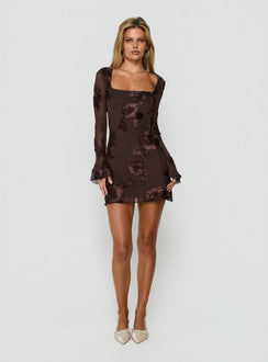 Better Love Long Sleeve Mini Dress Chocolate Floral