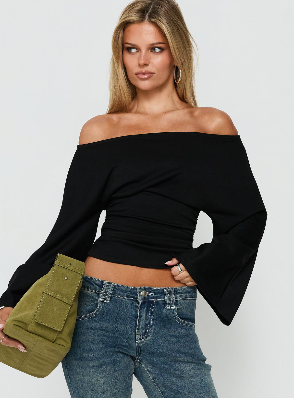 Anastasie Off Shoulder Long Sleeve Top Black