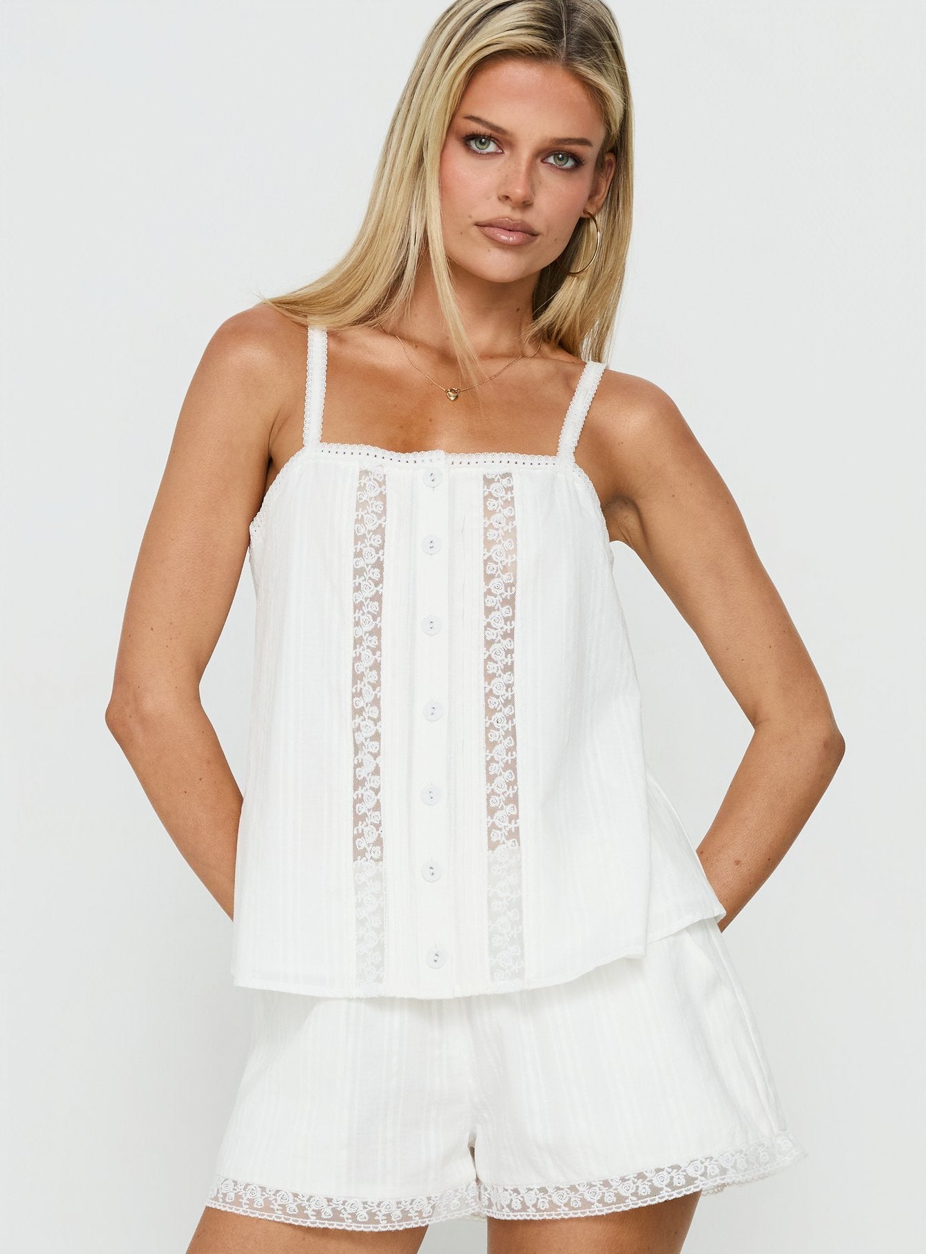 Safire Lace Trim Frill Babydoll Top Off White | Princess Polly