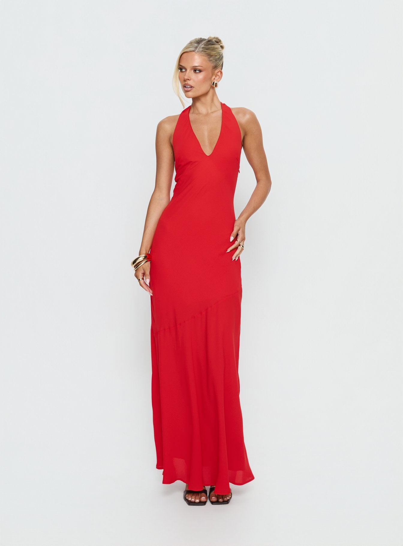 Luannie Halter Scarf Tie Maxi Dress Red | Princess Polly Luannie Halter Scarf Tie Maxi Dress Red | Princess Polly