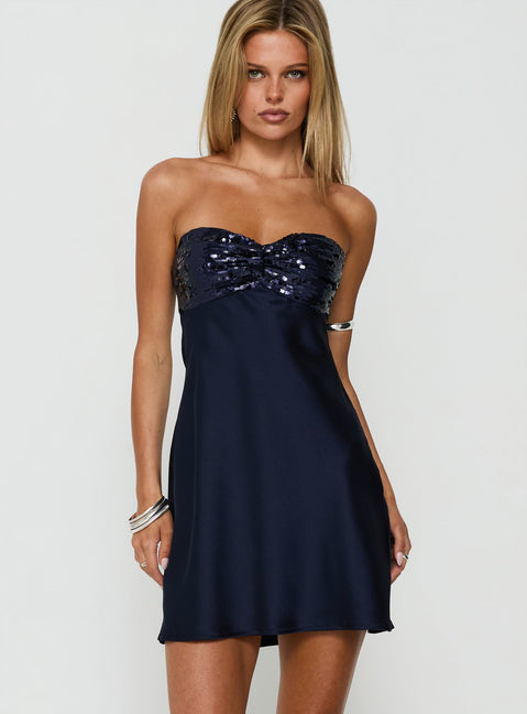 See The Vision Sequin Bust Strapless Mini Dress Navy