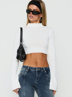 Georgily Funnel Neck Long Sleeve Crop Top White