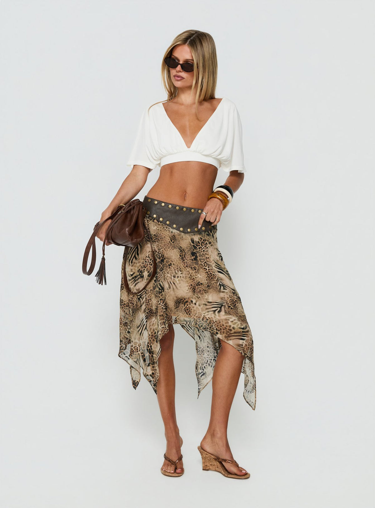 Dark Mirage Asymmetrical Midi Skirt Leopard