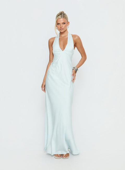 Strawberry Clouds Hotstone Satin Maxi Dress | Icy Blue | Womens | Princess Polly Lower Impact Strawberry Clouds Hotstone Satin Maxi Dress | Icy Blue | Womens | Princess Polly Lower Impact