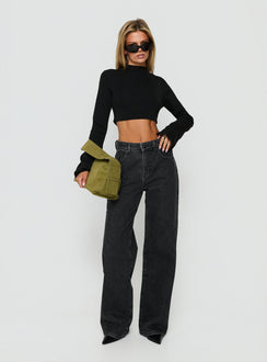 Georgily Funnel Neck Long Sleeve Crop Top Black