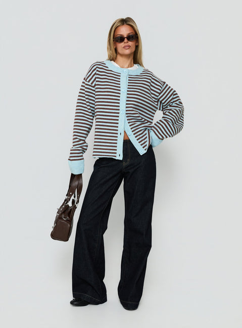 Darnelle Button Up Knit Cardigan Mint Chocolate Stripe