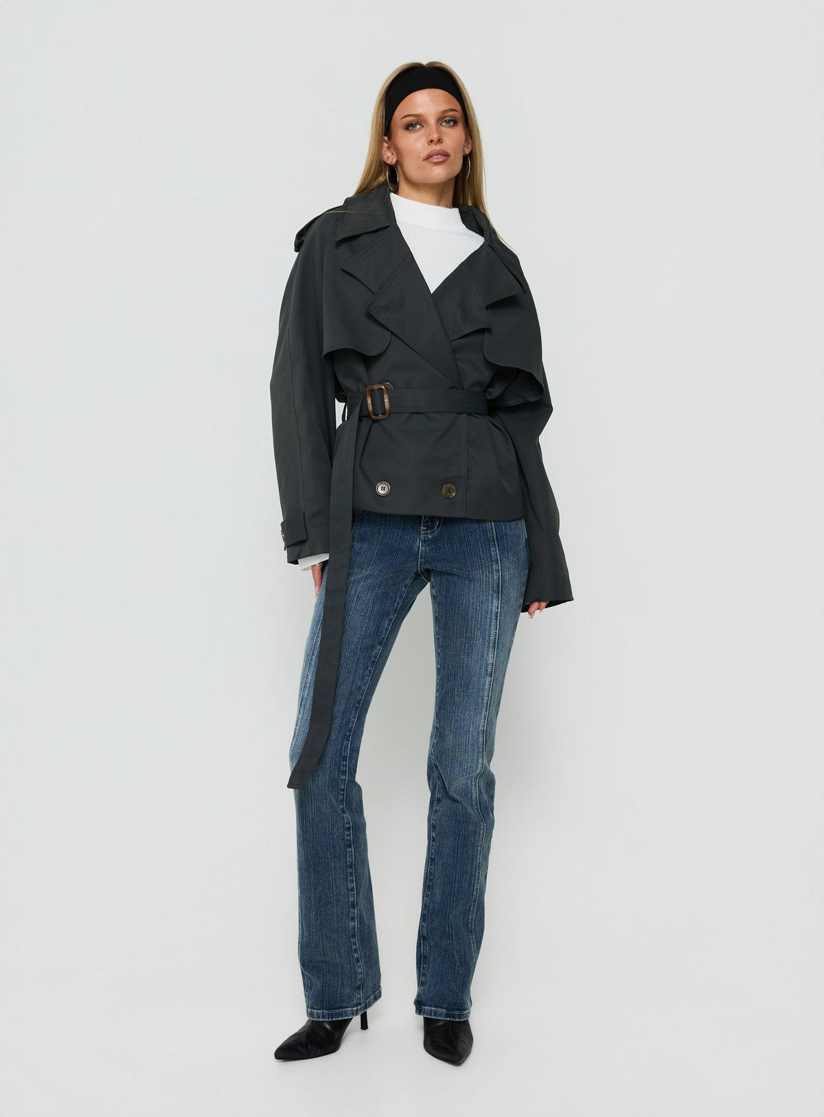 Eldora Cropped Trench Coat Slate Grey