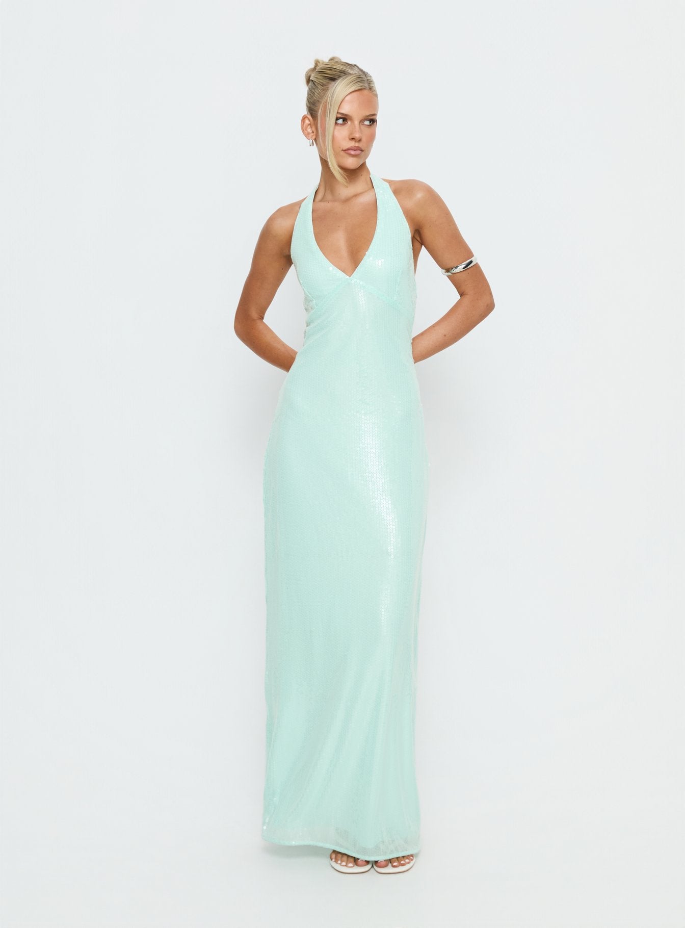 Isanna Halter Sequin Maxi Dress | Jelly mint | Womens | Princess Polly Isanna Halter Sequin Maxi Dress | Jelly mint | Womens | Princess Polly