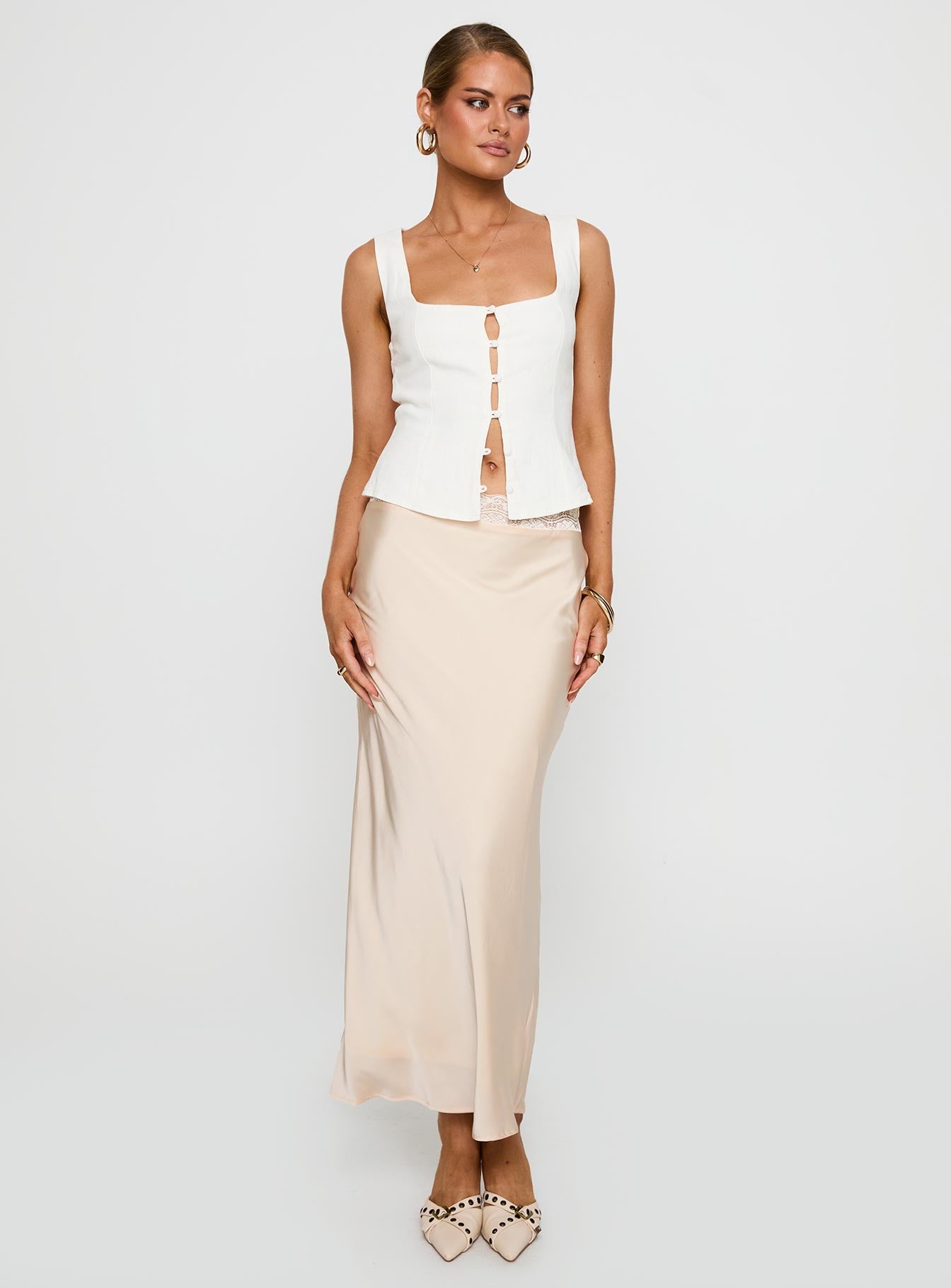 The Charmaine Maxi Skirt Cream | Princess Polly