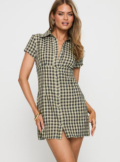 Motley Mini Dress | Brown Check | Womens | Princess Polly Lower Impact Motley Mini Dress | Brown Check | Womens | Princess Polly Lower Impact