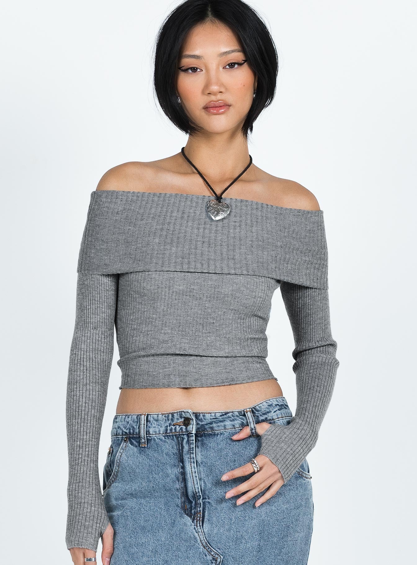 Grey cold shoulder jumper new arrivals