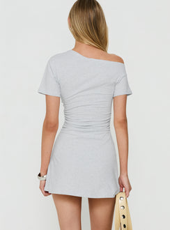 Avriana Off Shoulder T-Shirt Mini Dress Grey Marle