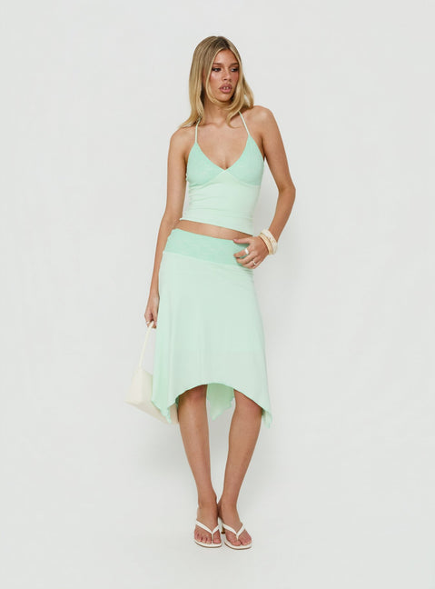 Natabelle Lace Detail Midi Skirt Mint