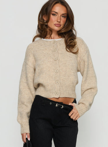 Trevonn Button Up Knit Cardigan Beige