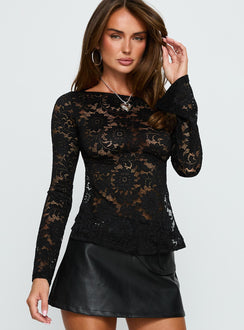 Plentiful Open Back Long Sleeve Top Black