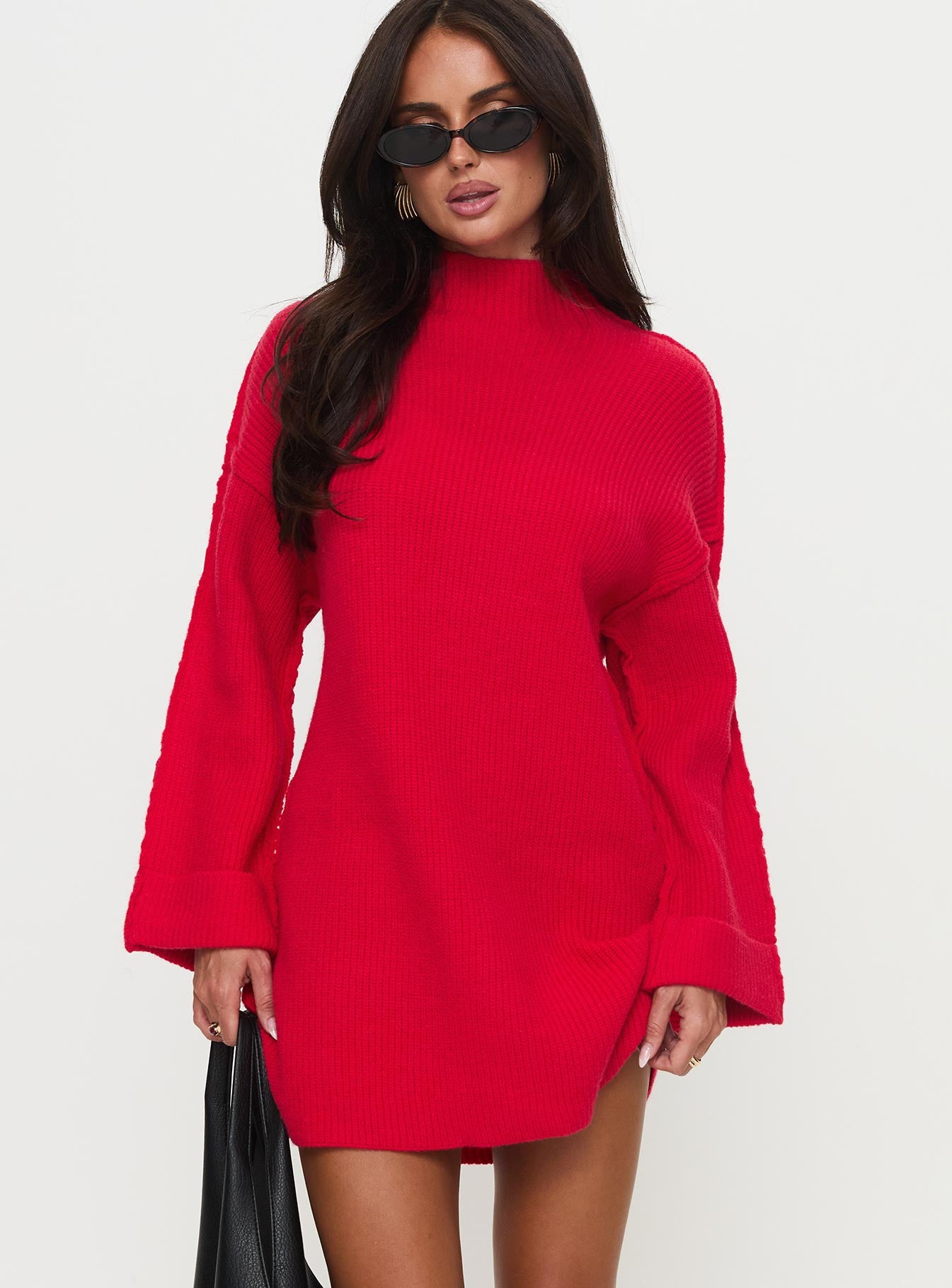Weslie Long Sleeve Knit Mini Dress Red | Princess Polly Weslie Long Sleeve Knit Mini Dress Red | Princess Polly