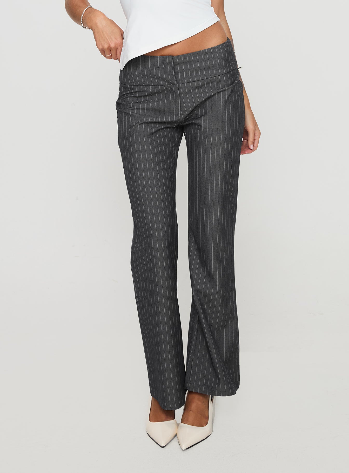 Princess Polly Women's Isabeau Pinstripe Pants - Gray Princess Polly Women's Isabeau Pinstripe Pants - Gray