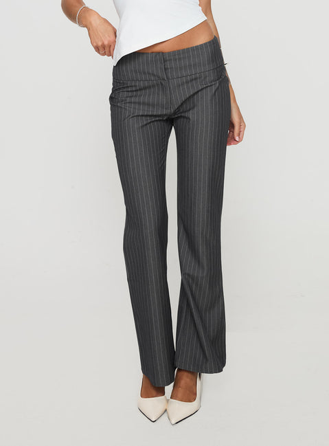 Princess Polly Women's Isabeau Pinstripe Pants - Gray - Wide-leg Pants Princess Polly Women's Isabeau Pinstripe Pants - Gray - Wide-leg Pants