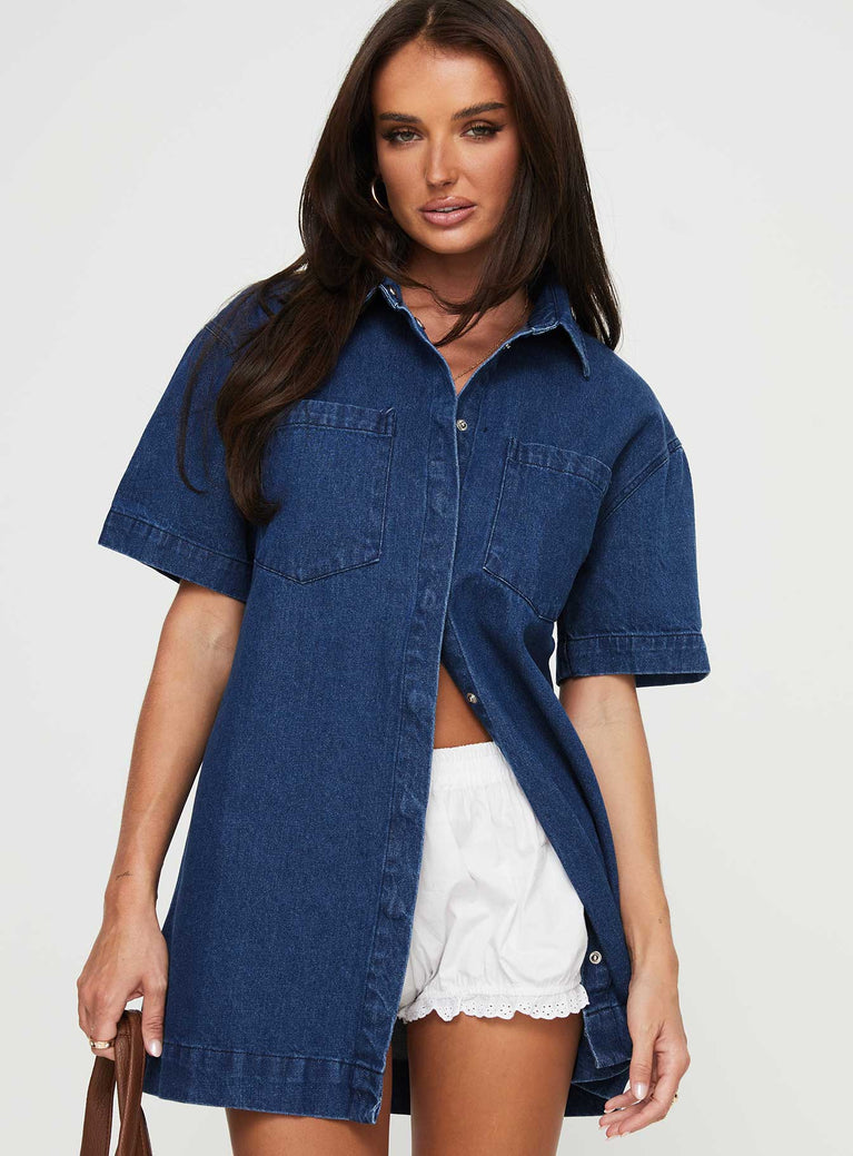 Princess Polly V-Neck  Haun Denim Mini Dress Denim