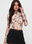 side view of model wearing Princess Polly Isolda Long Sleeve Top Multi Full Sleeves High Neck 