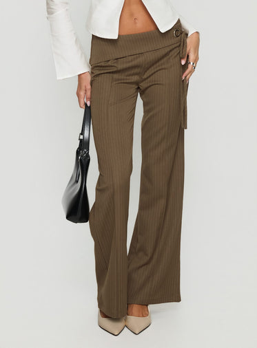 Cedrina Eyelet Fitted Suit Pants Green Pinstripe