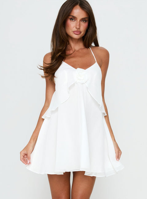 white chiffon mini dress Big Picture Chiffon Babydoll Frill Mini Dress White