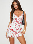 front view of model wearing Princess Polly Karena Mini Dress White / Red Floral Petite Plunger 