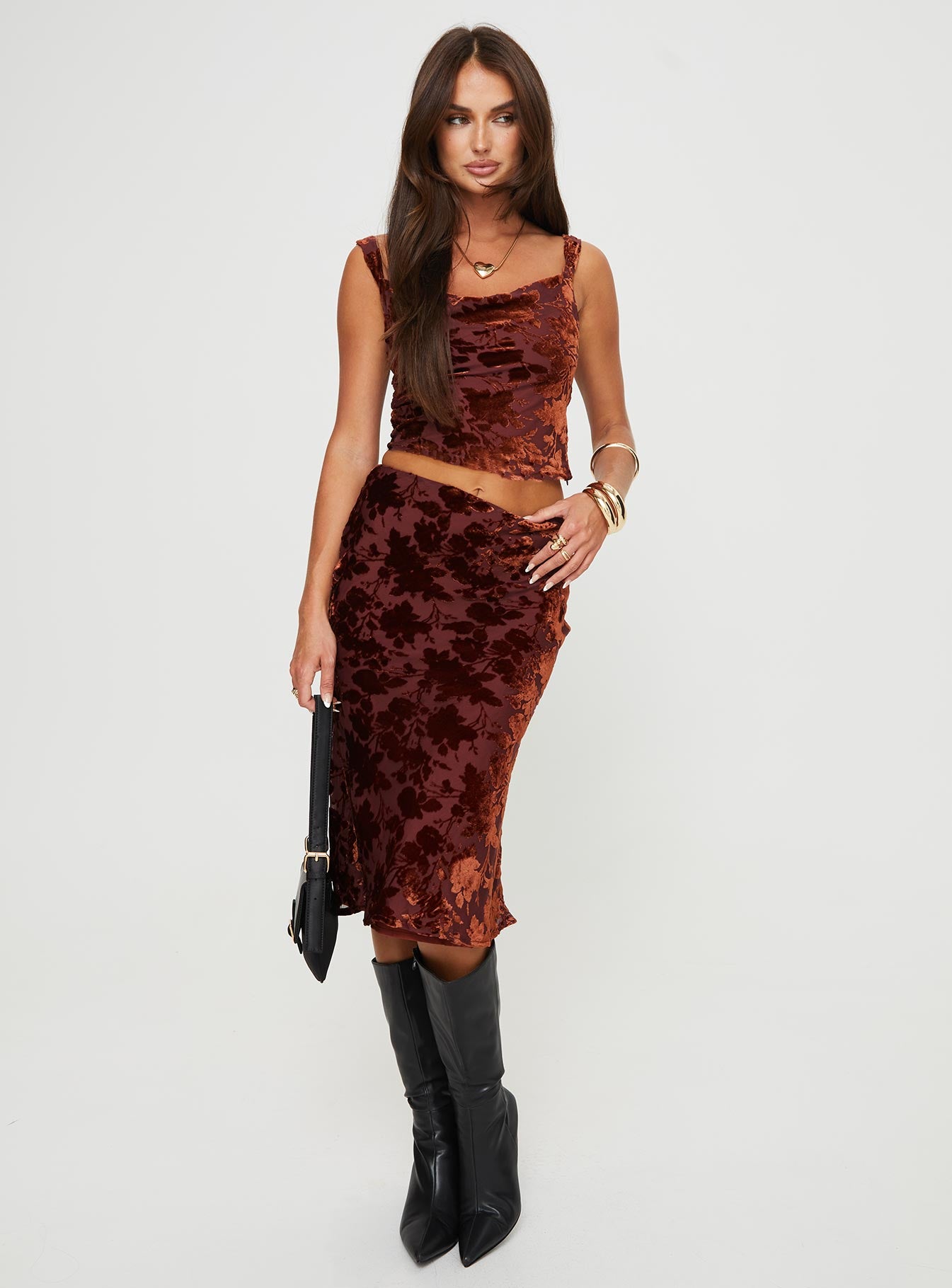 Devore midi skirt burgundy