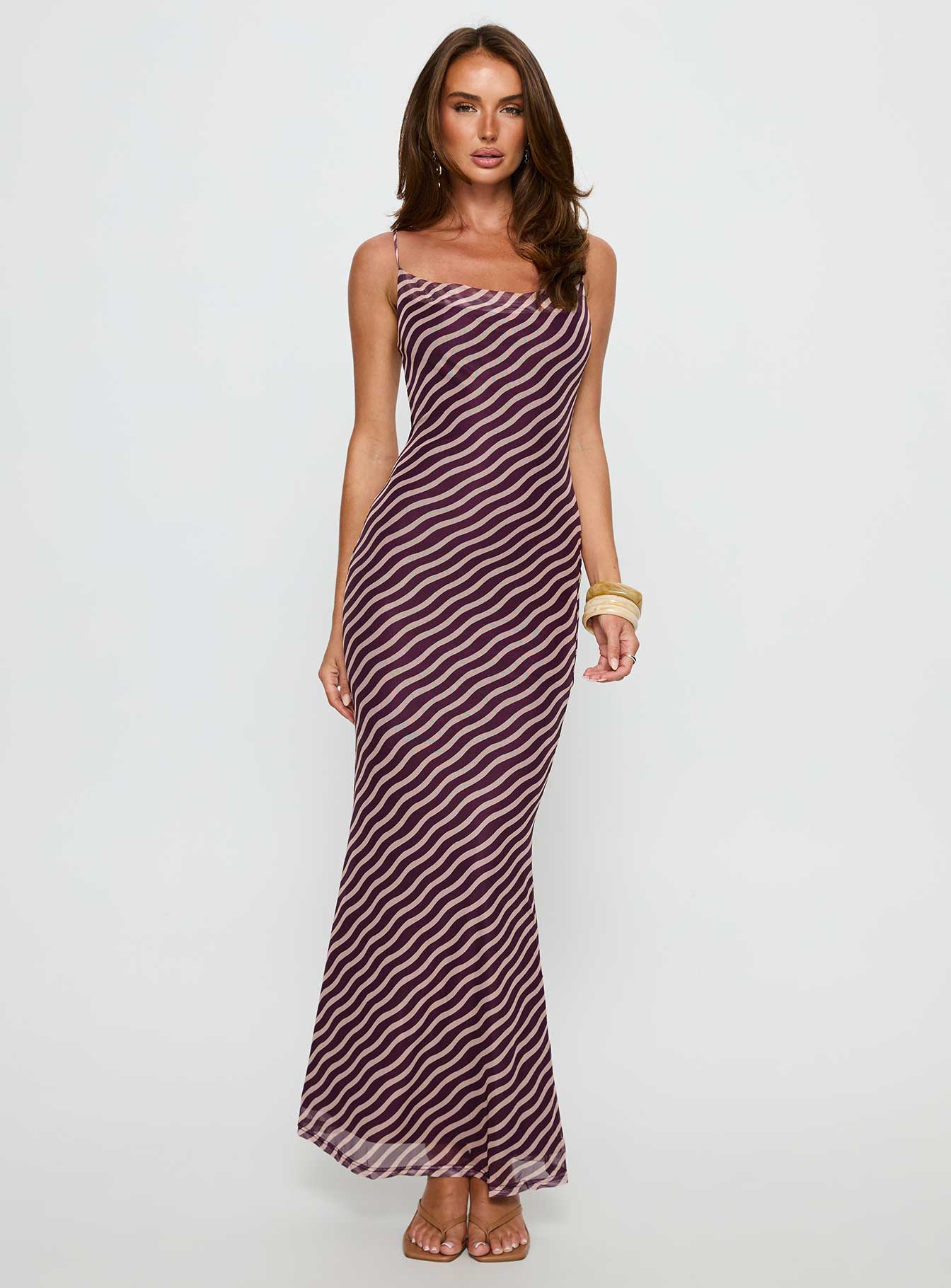 Aliah Cowl Neck Maxi Dress Brown Stripe | Princess Polly Aliah Cowl Neck Maxi Dress Brown Stripe | Princess Polly