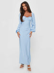 Princess Polly Sweetheart Neckline  Hazel Long Sleeve Maxi Dress Blue