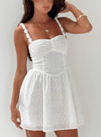 front view of model wearing Princess Polly Franca Mini Dress White Sweetheart Neckline 