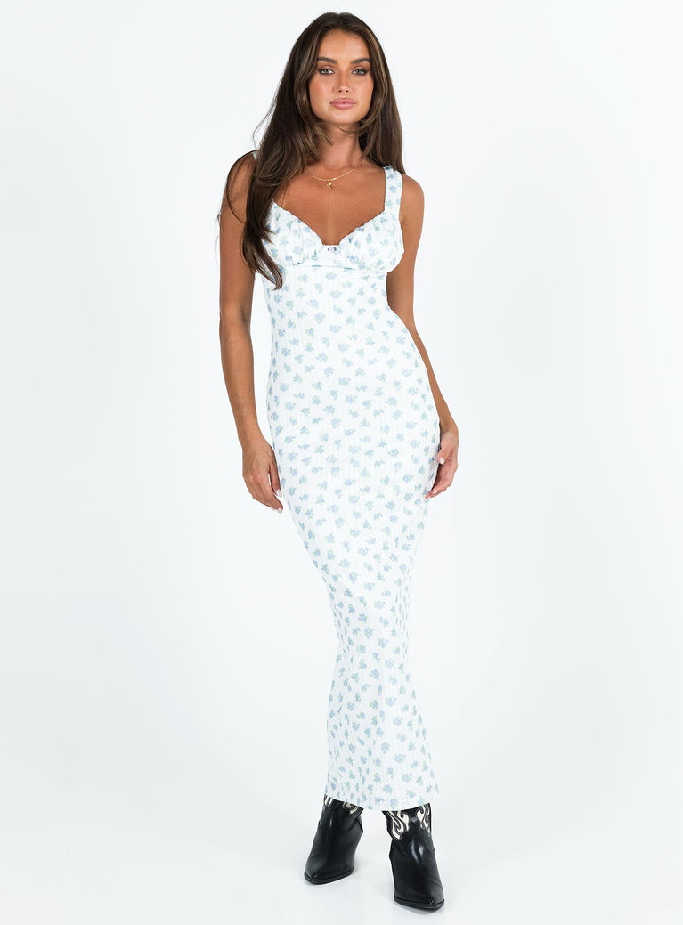 Lucky Brand Floral Spritz Printed Maxi Dress in White