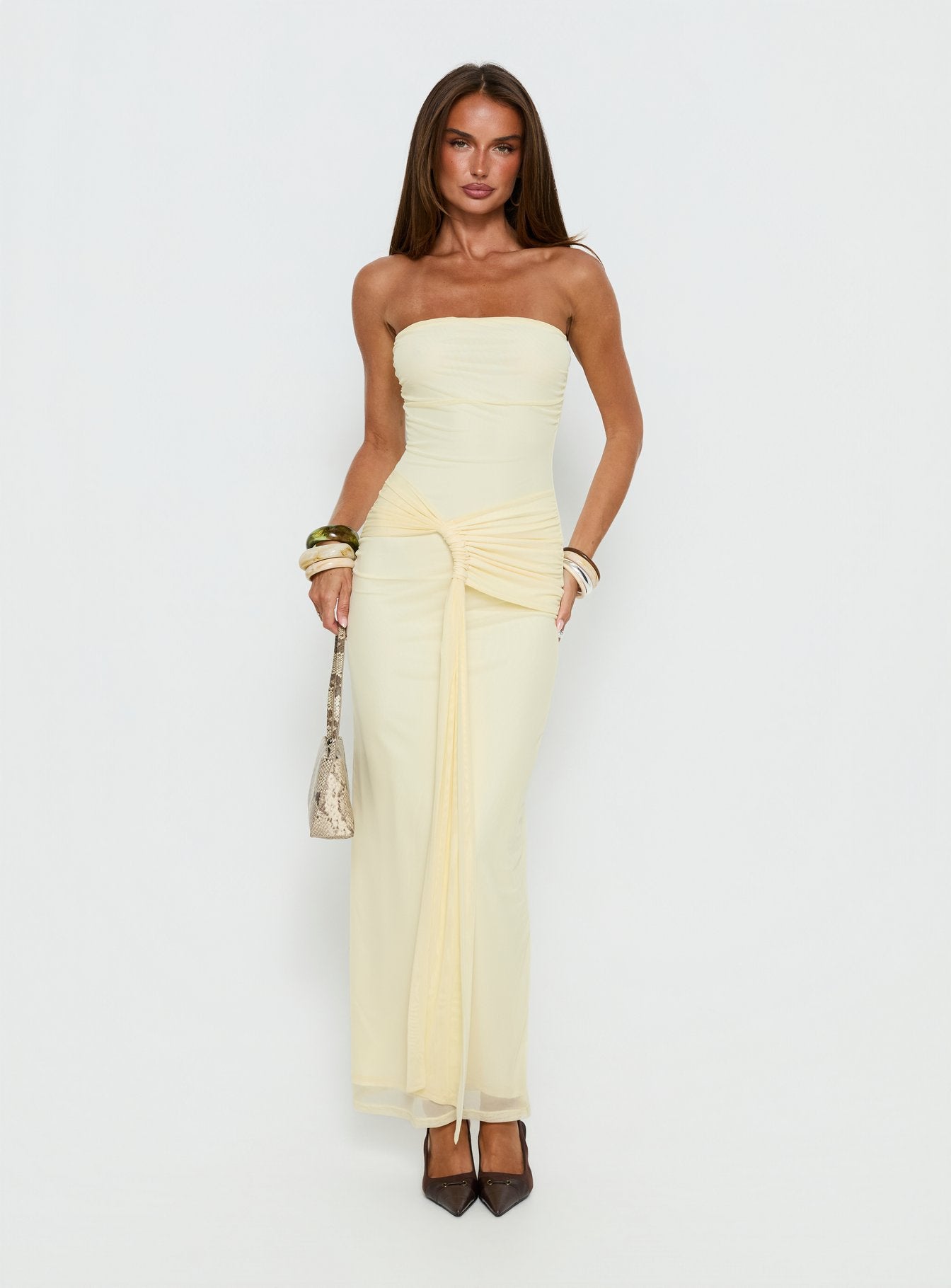 【DeNio】Senora Draping Strapless Dress Senora Strapless Drape Maxi Dress Lemon | Princess Polly