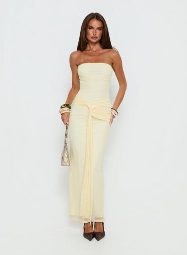 strapless open back dress Talina Sweetheart-Neck Strapless Structured Mini Dress in Pastel Yellow main image 1