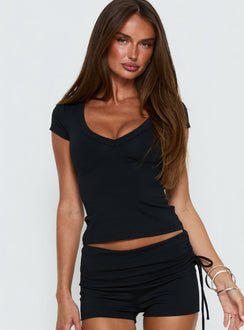 Daily Define Deep V Short Sleeve Top Black