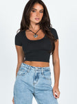 Black cropped tee slim fit Scooped neckline Good stretch'