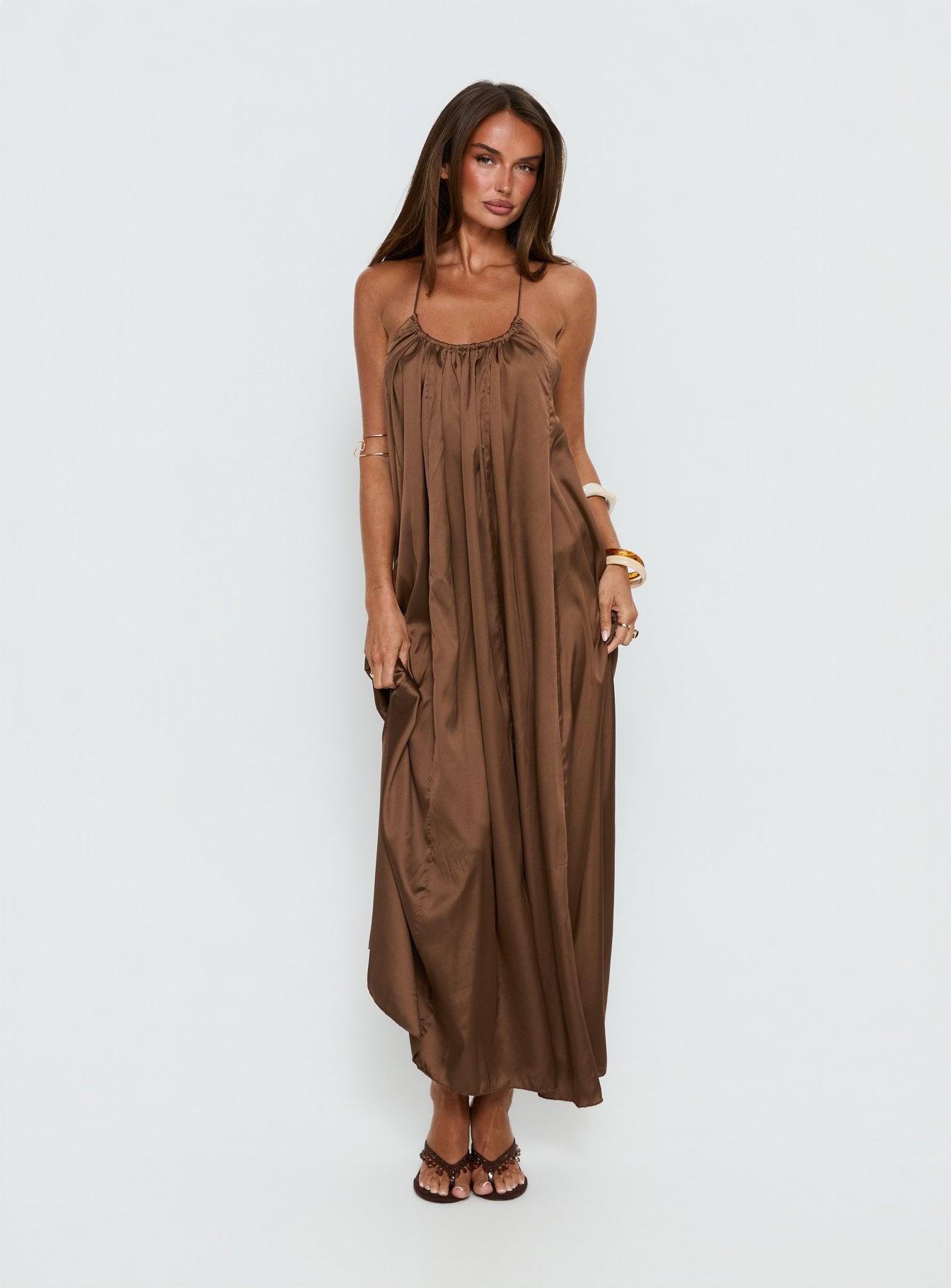brown formal maxi dress Anabelle Halter Neck Lace inspired celebration JANSOHO24 Extra Special One Shoulder Design:FR44 - US14- UK18