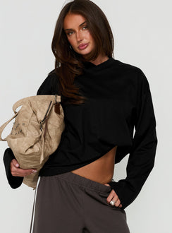 Settle Down Long Sleeve V Neck Top Black
