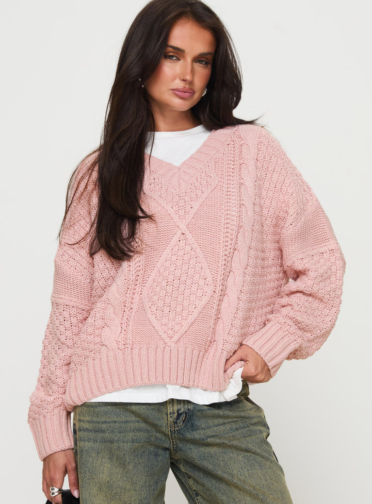 Hour Of Love V Neck Sweater Pink