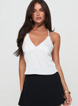 front view of model wearing Princess Polly Satina Top White Sleeveless V-Neck 