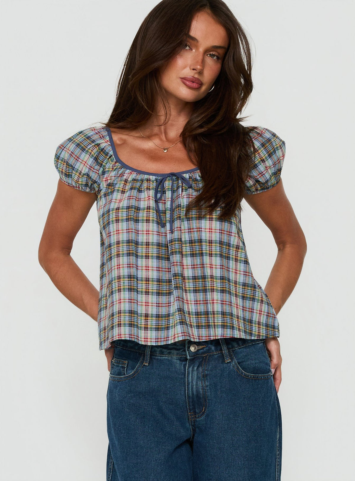 Luisetta Babydoll Top Blue Plaid