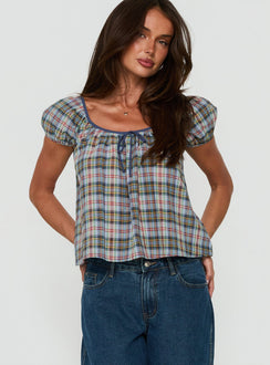 Luisetta Babydoll Top Blue Plaid