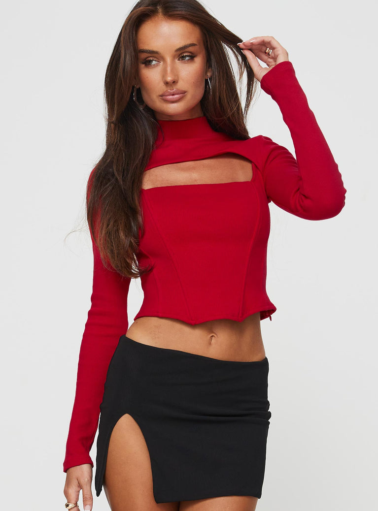 Cathey Long Sleeve Corset Top Red