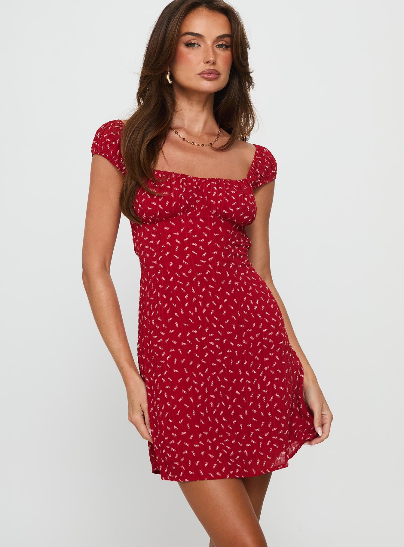 Tricia Cap Sleeve Mini Dress | Red Floral | Womens | Princess Polly Lower Impact Tricia Cap Sleeve Mini Dress | Red Floral | Womens | Princess Polly Lower Impact