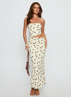 Jasira Strapless Drape Maxi Dress Cream Polka Dot