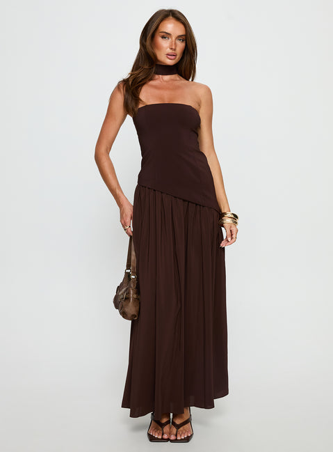 Odela Strapless Drop Waist Maxi Dress | Chocolate | Womens | Princess Polly Odela Strapless Drop Waist Maxi Dress | Chocolate | Womens | Princess Polly