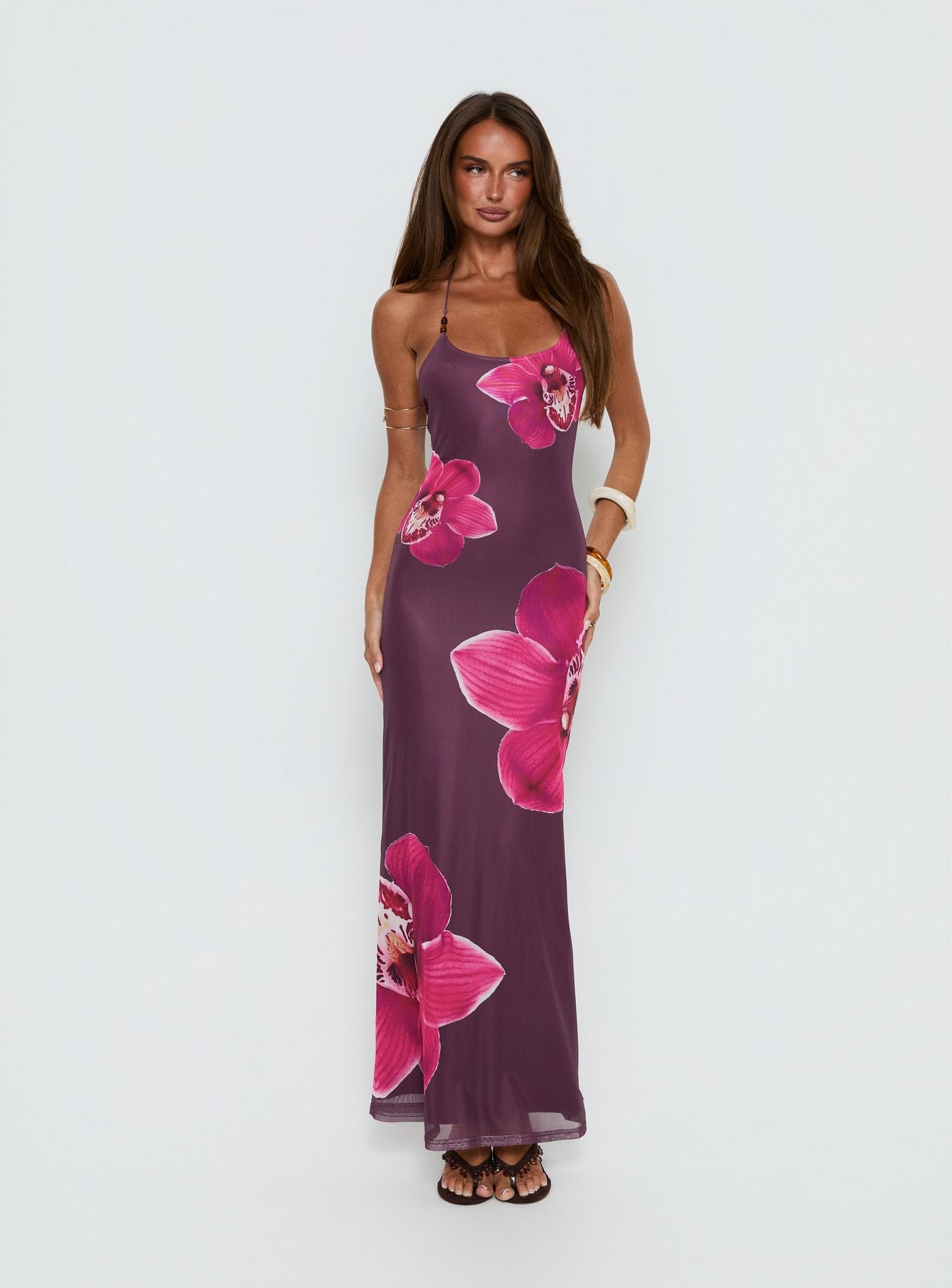 gold chain halter dress CHAIN ME UP MAXI DRESS – AKIRA main image 1